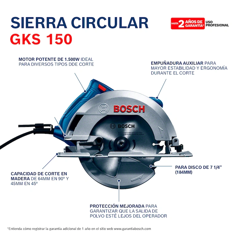 Sierra circular 184mm 1500w BOSCH GKS-150 - Imagen 3