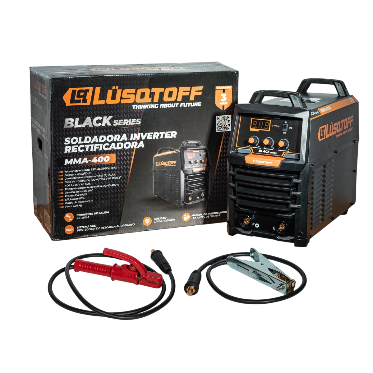 Soldadora inverter rectificadora Lusqtoff MMA-400 Black Series 400A trifásica