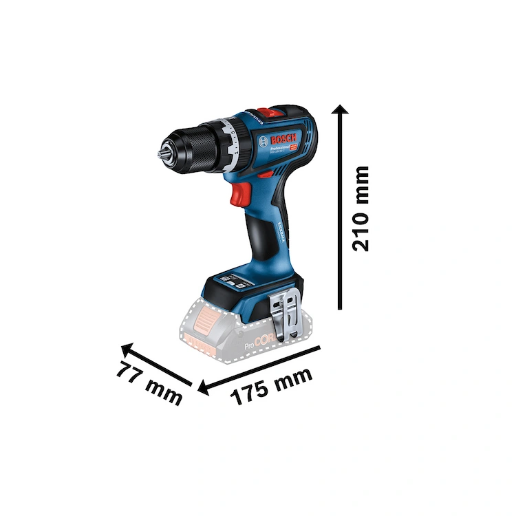 Taladro Percutor Inalámbrico 13mm 18V Brushless Bosch GSB18V-90C SB medidas