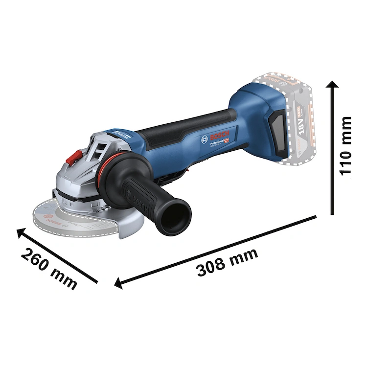 Amoladora 18V Bosch GWS 18V-10 P Biturbo 125 mm con PROtection en Siglo21 medidas