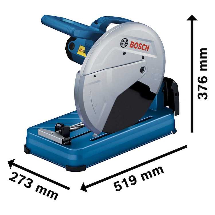 Sierra sensitiva Bosch GCO 230 2300 W con disco 14 pulgadas y protector de chispas medidas