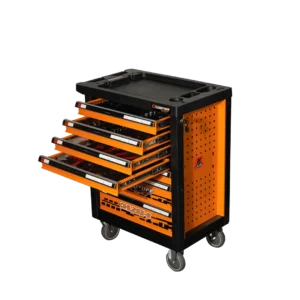 Alt text: Carro gabinete herramientas 253 piezas Lusqtoff GHL253-8 Racing con 7 bandejas, ruedas con freno y cierre con llave