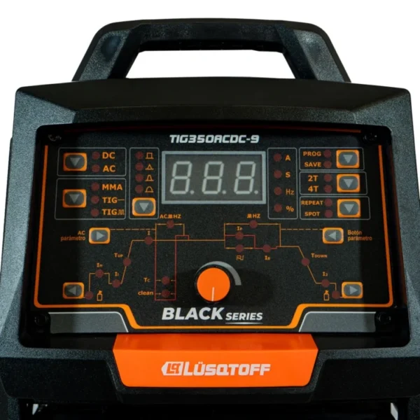Soldadora TIG AC/DC Lusqtoff TIG350ACDC-9 – panel de control y display