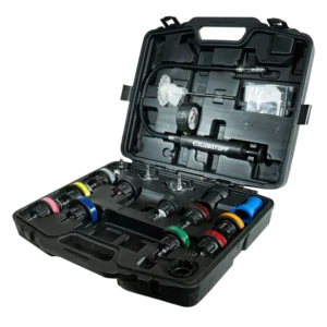 Detector fugas radiador Lusqtoff L1120 set 18 piezas con bomba de presión manómetro y maletín