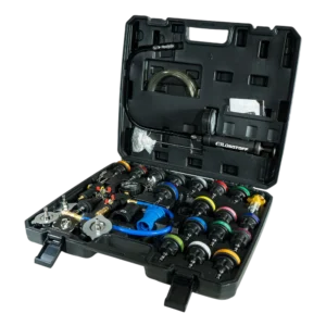 Detector fugas radiador Lusqtoff L1122 set 33 piezas con bomba de presión manómetro y maletín