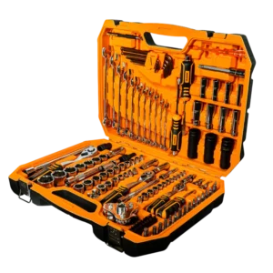 Set Lusqtoff L5732 de 123 piezas para mecánica y taller. Incluye bocallaves, criques, puntas, Allen, combinadas y accesorios.