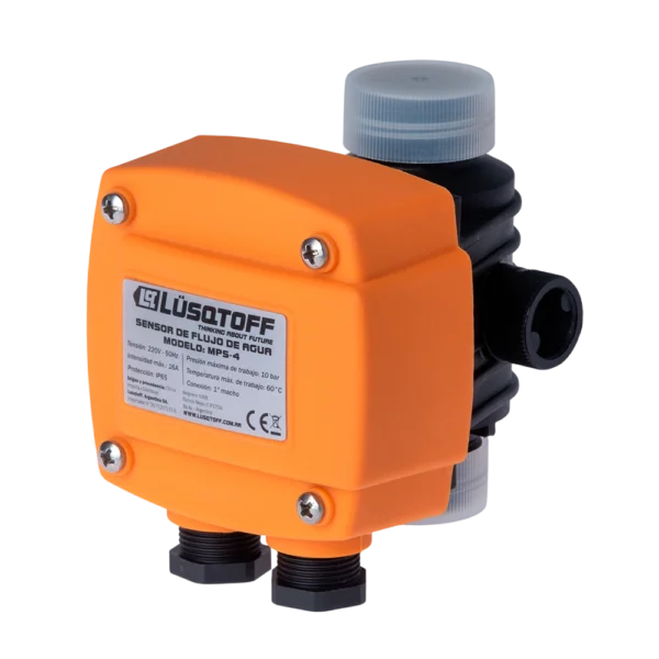Sensor flujo agua Lusqtoff MPS-4 220V con conexión 1 pulgada macho y protección IP65