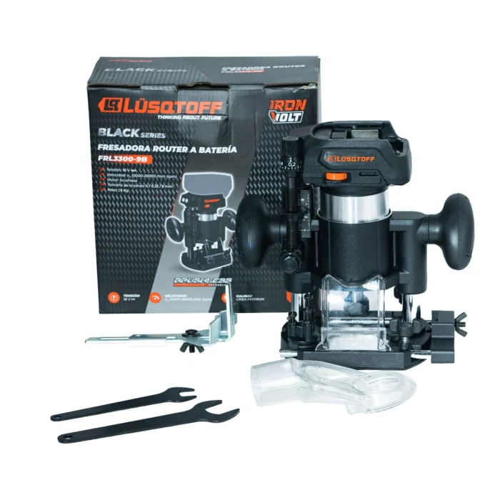 Fresadora router a batería Lusqtoff FRL3300-9B 18 V Brushless con guía de corte y acople para aspiración